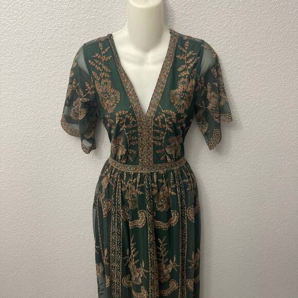 Altar'd State Catania Embroidered Lace Overlay Maxi Dress Green Size S - Picture 2 of 3